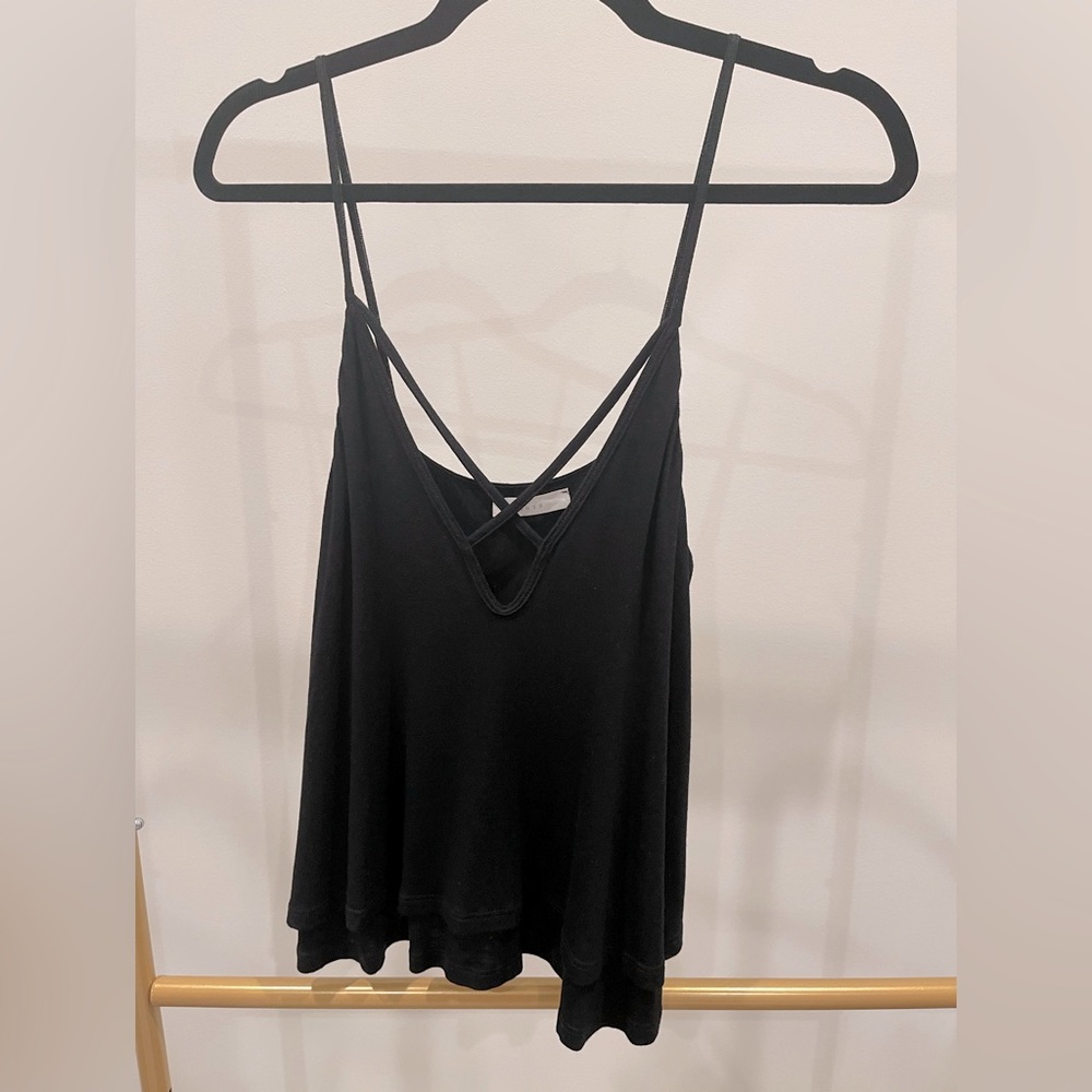 Lush double layer black criss cross spaghetti strap tank top